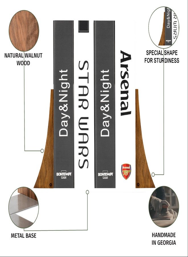 TILISMA Bookends for Heavy Books - Walnut Wood Book Ends for Shelves - Heavy Duty Bookends to Hold Books - Decorative Book Ends for Home Library - Wooden Bookend for Shelf - Bookshelf Accessories - Image 5